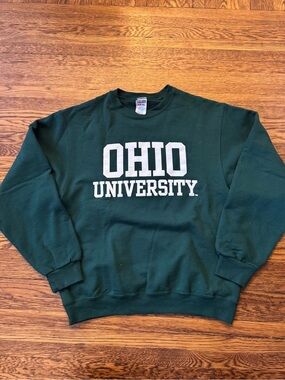 Ohio University Bobcats Men's Forest Green Crewneck Sweatshirt (JERZEES)